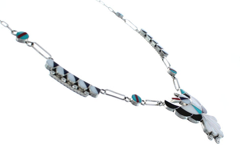 Zuni Thunderbird Multicolor Inlay Sterling Silver Link Necklace Set JX127060
